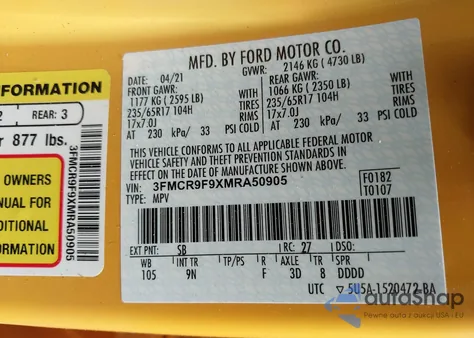 2021 Ford Bronco Sport First Edition from USA, damaged, VIN 3FMCR9F9XMRA50905